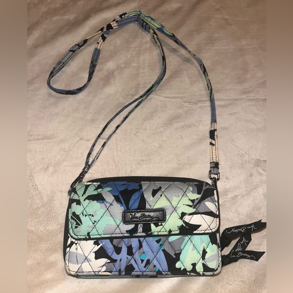 Vera Bradley Blue and Green Leaf Crossbody wallet